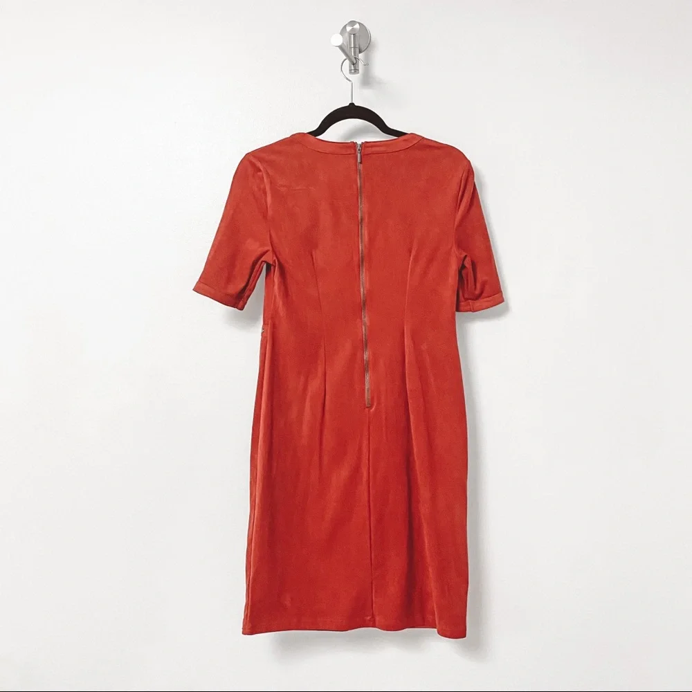 Spense Fall Winter Casual Chic Velour‎ Studded 3/4 Sleeve Mini Dress Red Orange